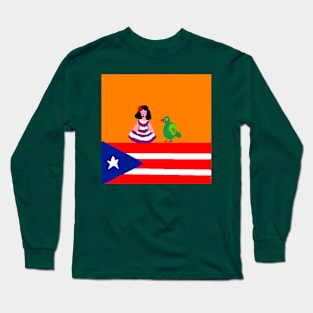 Sporty Puerto Rico Design on Green Background Long Sleeve T-Shirt